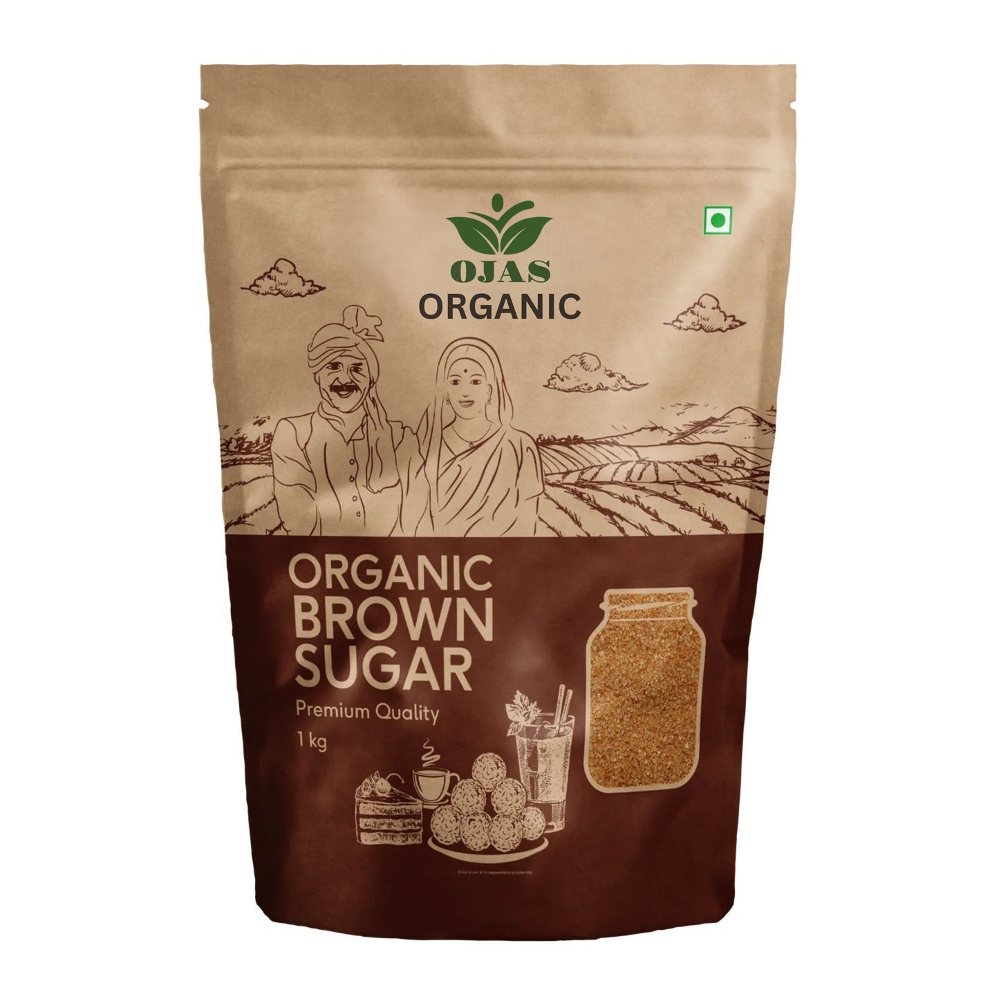 OJAS Organic Brown Sugar - 1kg (Pack of 1) - Natural & Refined Cane Sugar - Prime Quality - Rich in Minerals | Chemical-Free | 1Kg