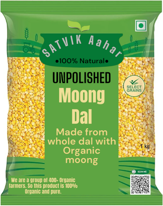 SATVIK Aahar 100% Organic Unpolished Moong Dal (Split), 1Kg