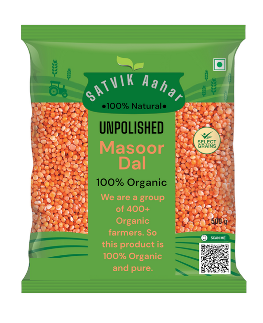 SATVIK Aahar 100% Organic Unpolished Masoor Dal, 1 Kg