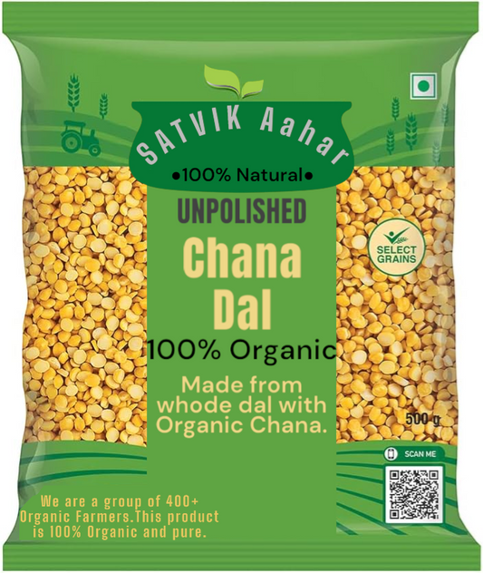 SATVIK Aahar 100% Organic Unpolished Chana Dal Split, 1Kg, 100% Organic