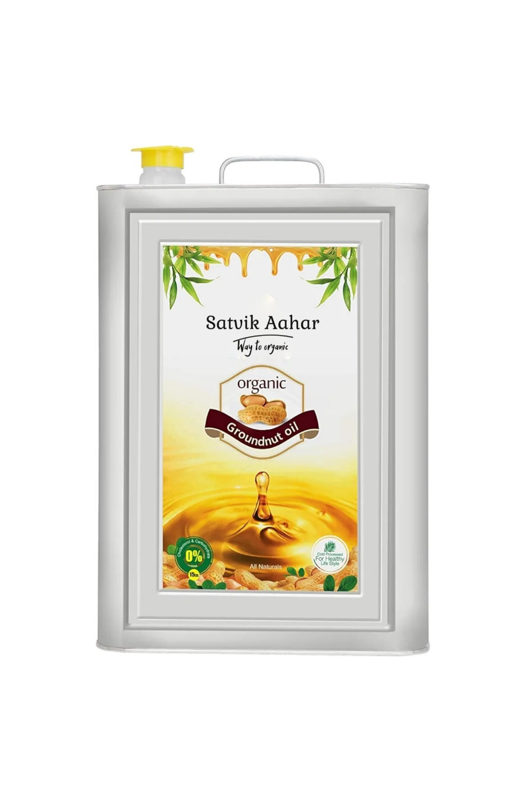 SATVIK Aahar Wood Pressed Groundnut Peanuts Oil 15L | Tin Can | Kolhu/Kacchi Ghani/Chekku/Ganuga | Peanut Oil | Natural | Chemical-Free | Cold Pressed Groundnut Oil for Cooking