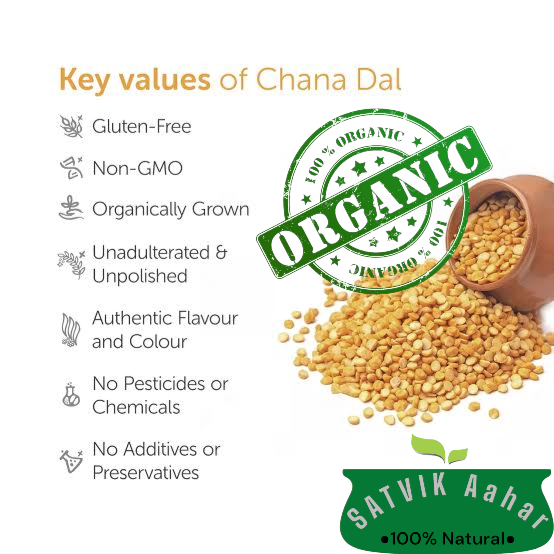 SATVIK Aahar 100% Organic Unpolished Chana Dal Split, 1Kg, 100% Organic